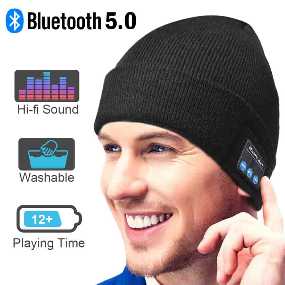 Bluetooth Beanie-Mens Gifts Bluetooth Hat,Gifts for Women,Built-in HD Stereo Speakers with Rechargeable USB Unique Birthday Chrastmas Gifts for Men Women Running Cap for Winter Fitness Outdoor Sports 